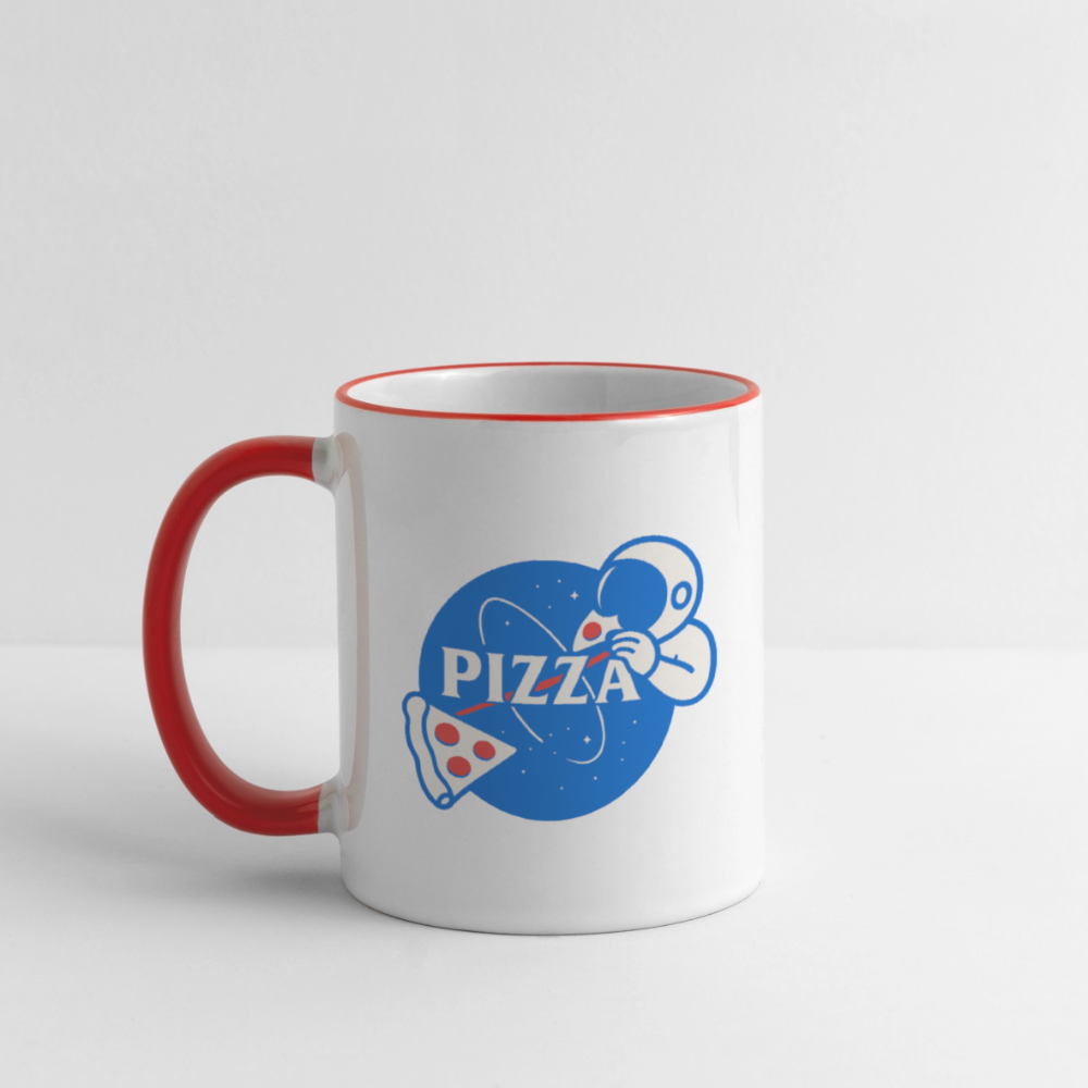 NASA Pizza Fusion Tasse | Kaffeebecher mit Astronaut & Pizza-Design - Weiß/Rot