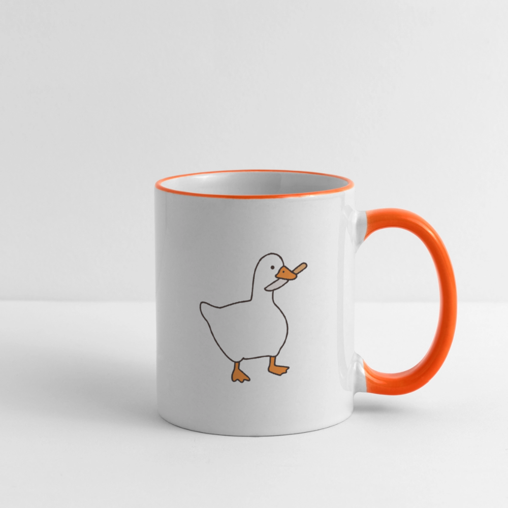 Lustige Kaffeetasse mit frechem Enten-Motiv „Duck Around and Find Out“ Tasse - Weiß/Orange