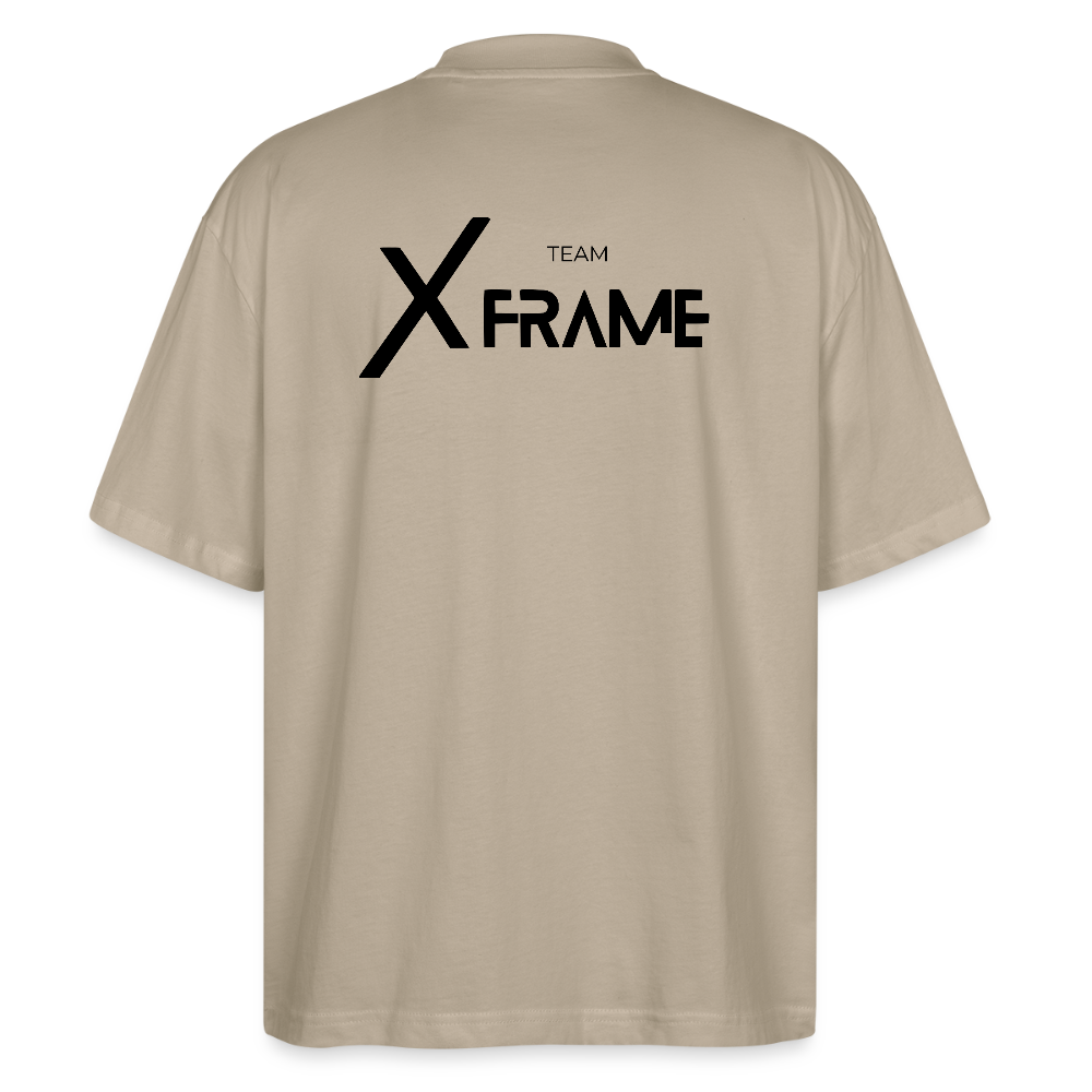 Premium Organic Oversized Shirt | Team XFrame | Stylisches Unisex Shirt für Bodybuilding, Fitness & Training (Heller Stoff) - Steingrau
