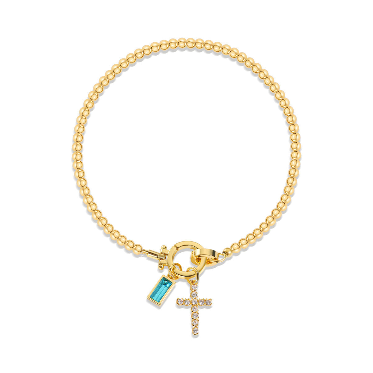 18K Vergoldetes Edelstahl-Armband mit Aquamarin & Kreuz | Damen Armkette mit Geburtsstein | Moon Stone Love Knot