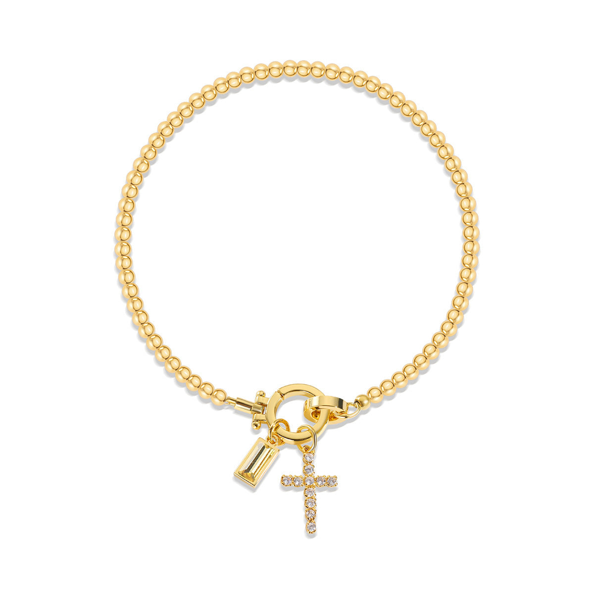 18K Vergoldetes Edelstahl-Armband mit Aquamarin & Kreuz | Damen Armkette mit Geburtsstein | Moon Stone Love Knot