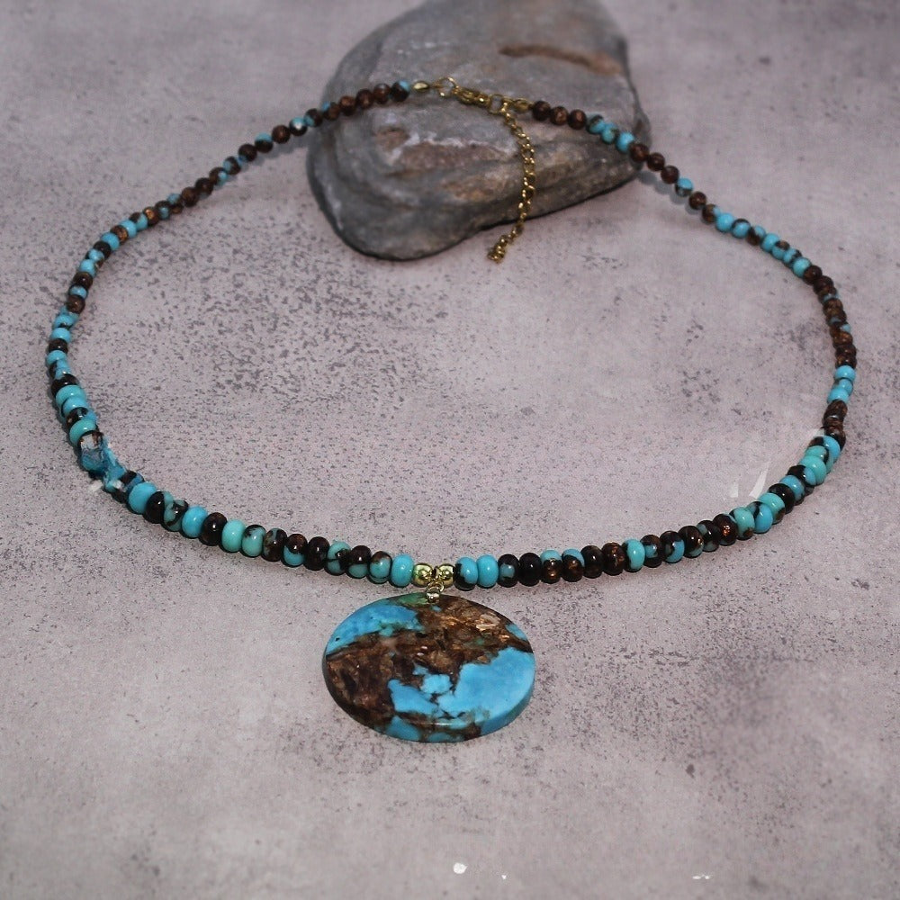 Lapis Lazuli Damen Halskette | Runde Achat-Perlen & Anhänger in mehreren Farben, Handgefertigt