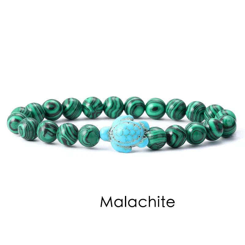 Tigerauge Armband mit Türkis-Schildkröte - Naturstein Bracelet für Damen & Herren im maritimen Boho-Stil