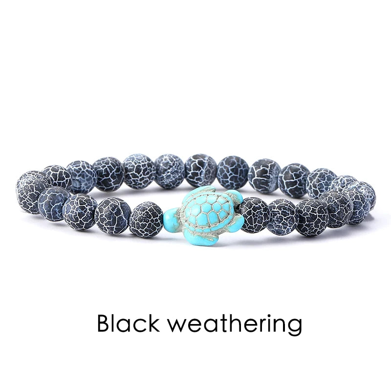 Tigerauge Armband mit Türkis-Schildkröte - Naturstein Bracelet für Damen & Herren im maritimen Boho-Stil