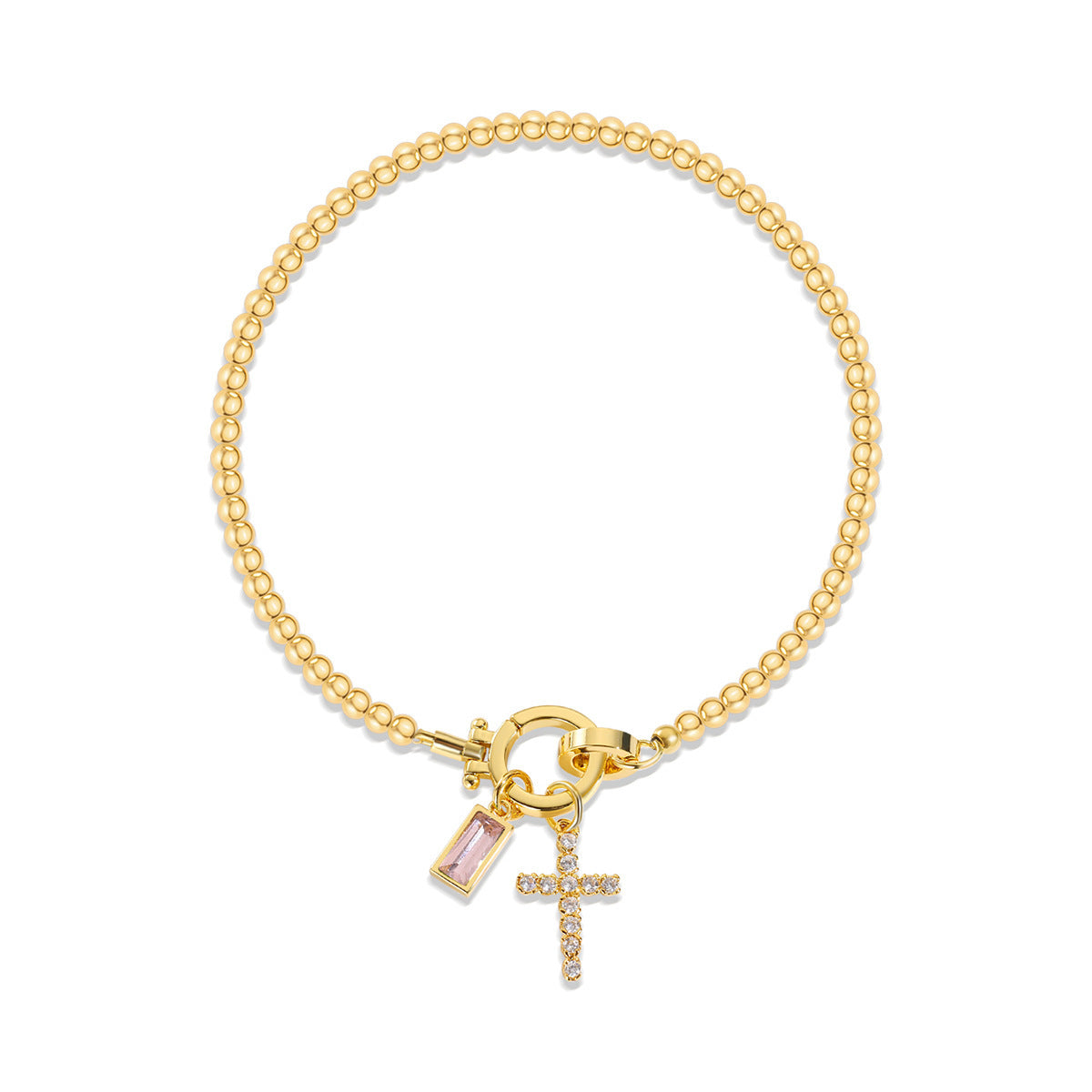 18K Vergoldetes Edelstahl-Armband mit Aquamarin & Kreuz | Damen Armkette mit Geburtsstein | Moon Stone Love Knot