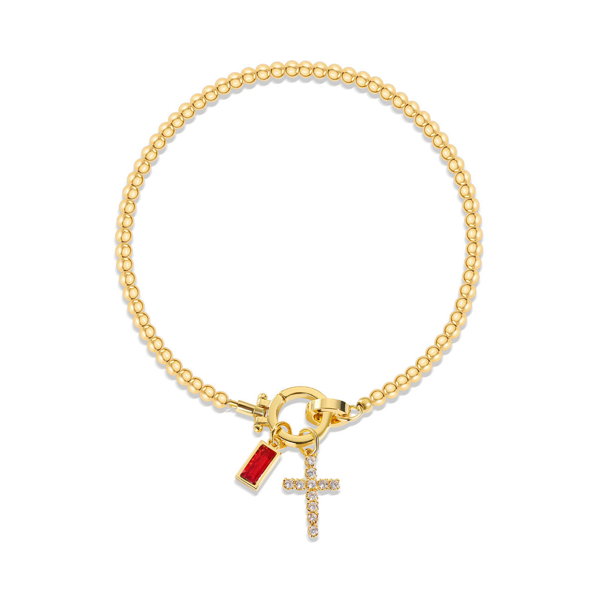 18K Vergoldetes Edelstahl-Armband mit Aquamarin & Kreuz | Damen Armkette mit Geburtsstein | Moon Stone Love Knot