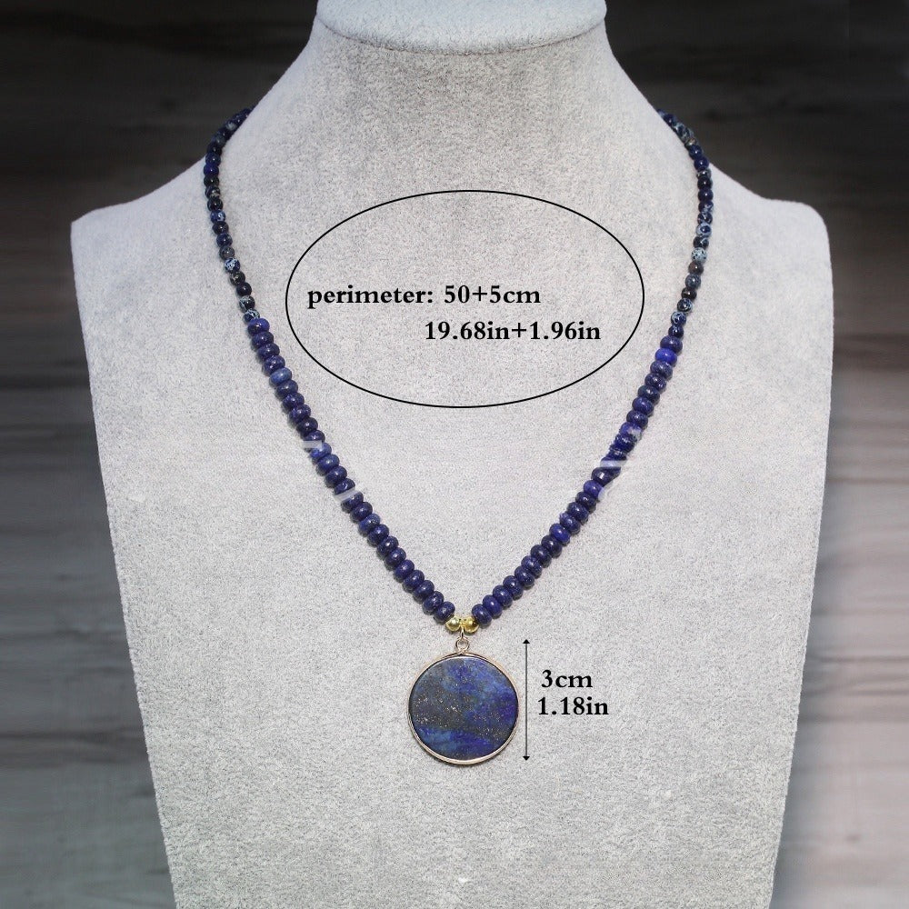 Lapis Lazuli Damen Halskette | Runde Achat-Perlen & Anhänger in mehreren Farben, Handgefertigt
