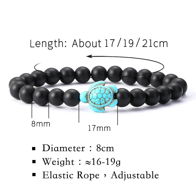 Tigerauge Armband mit Türkis-Schildkröte - Naturstein Bracelet für Damen & Herren im maritimen Boho-Stil