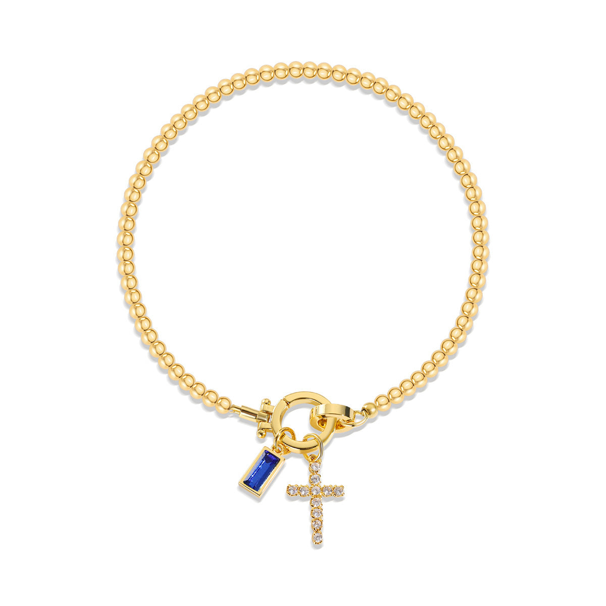 18K Vergoldetes Edelstahl-Armband mit Aquamarin & Kreuz | Damen Armkette mit Geburtsstein | Moon Stone Love Knot