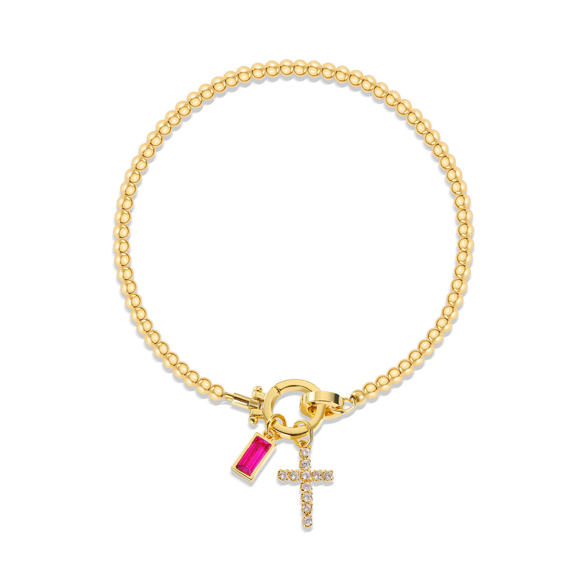 18K Vergoldetes Edelstahl-Armband mit Aquamarin & Kreuz | Damen Armkette mit Geburtsstein | Moon Stone Love Knot