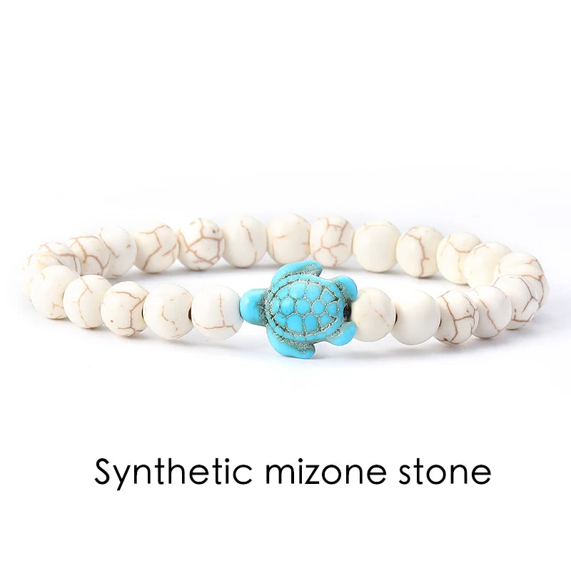 Tigerauge Armband mit Türkis-Schildkröte - Naturstein Bracelet für Damen & Herren im maritimen Boho-Stil