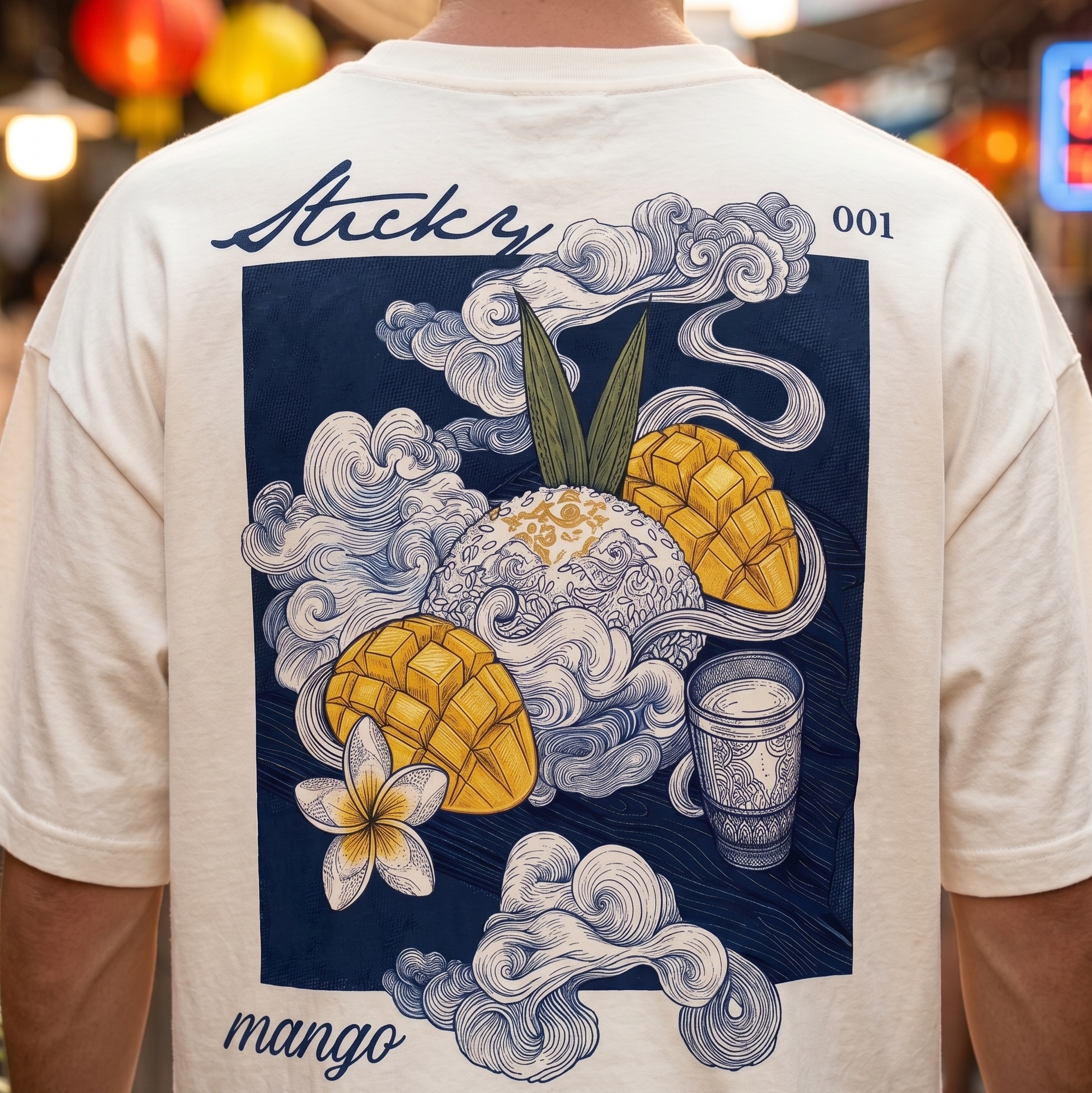 Oversized Unisex Bio T-Shirt „Sticky Mango“ – Streetwear Backprint | Planet Pioneers
