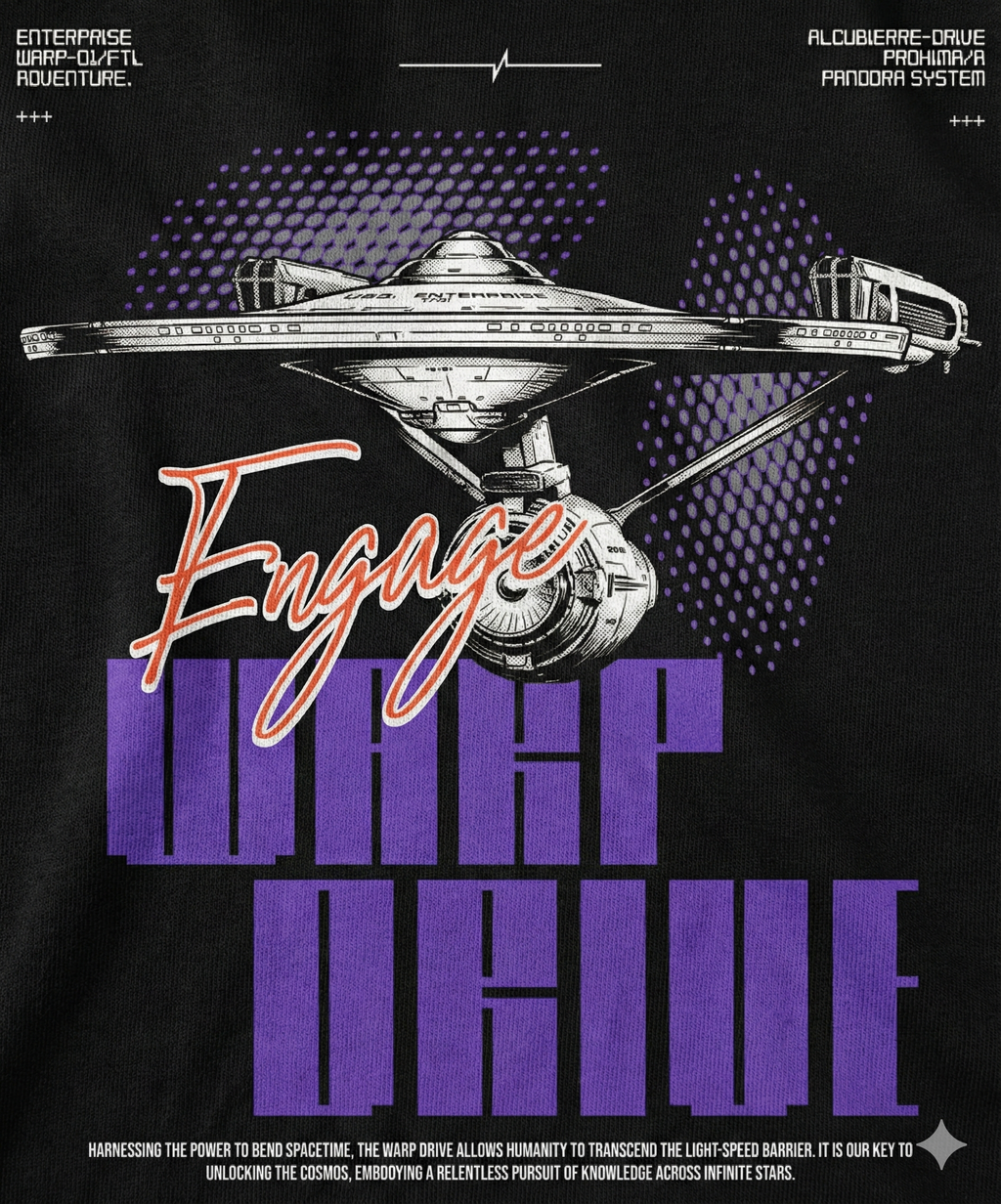 Warp Drive Premium Bio-Hoodie Herren – "Engage" Sci-Fi Raumschiff & Fleece