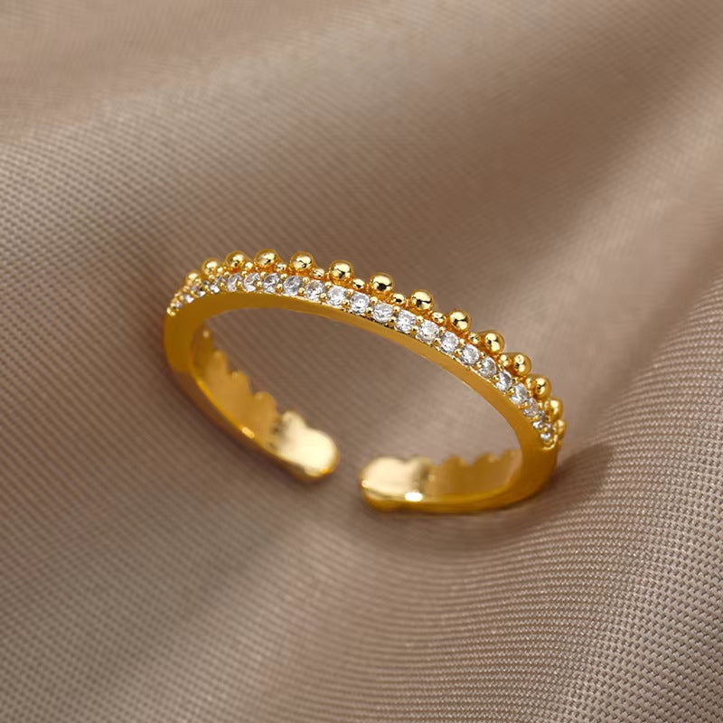 18K Vergoldeter Damenring | Offener Titanium Steel Ring, Zirkonia-Besatz, Farb- & Formvielfalt, langlebig & farbecht