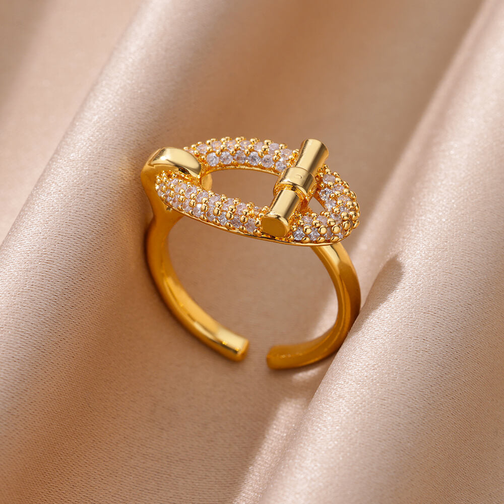 18K Vergoldeter Damenring | Offener Titanium Steel Ring, Zirkonia-Besatz, Farb- & Formvielfalt, langlebig & farbecht