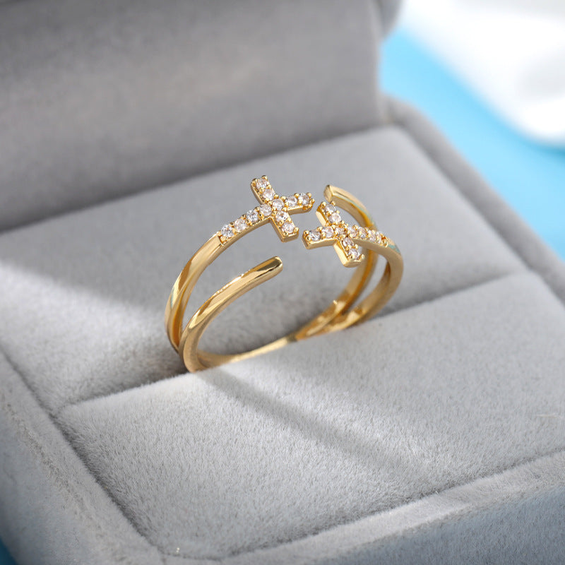 18K Vergoldeter Damenring | Offener Titanium Steel Ring, Zirkonia-Besatz, Farb- & Formvielfalt, langlebig & farbecht