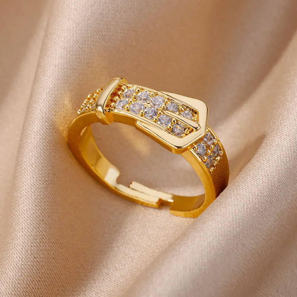 18K Vergoldeter Damenring | Offener Titanium Steel Ring, Zirkonia-Besatz, Farb- & Formvielfalt, langlebig & farbecht