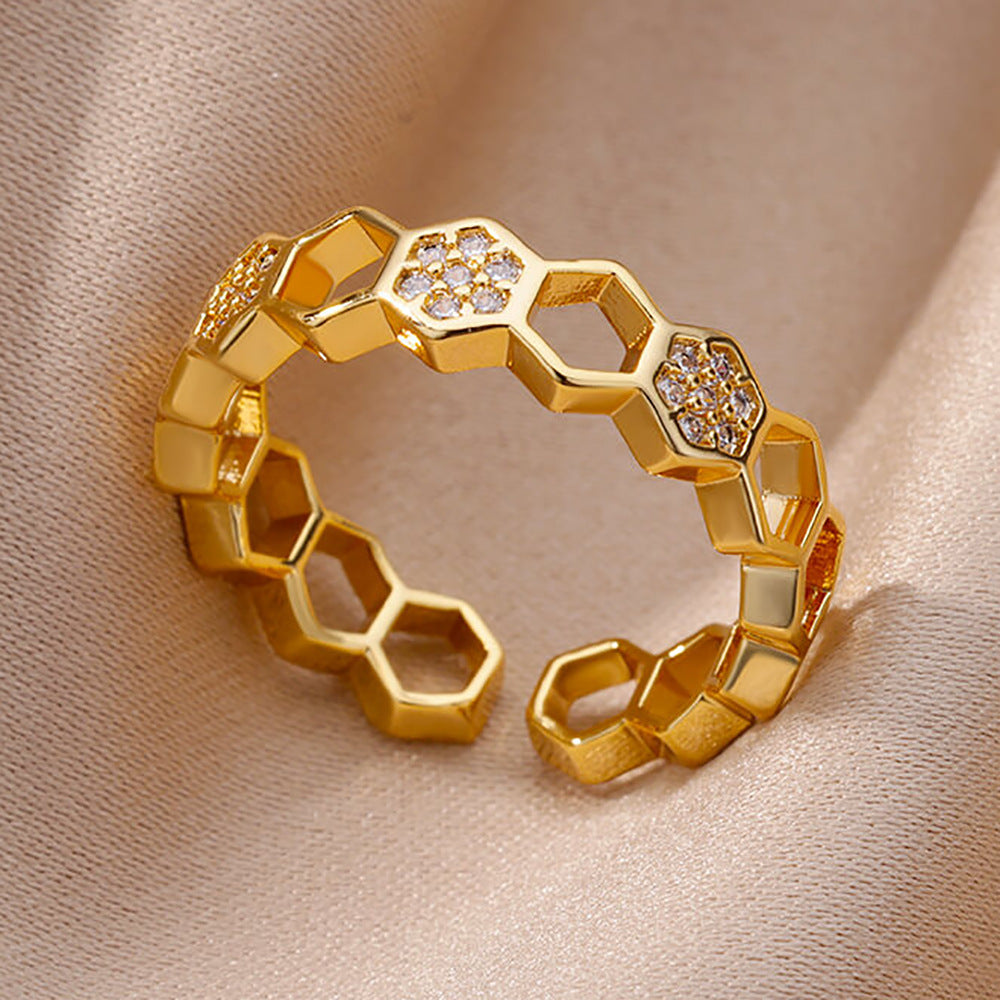 18K Vergoldeter Damenring | Offener Titanium Steel Ring, Zirkonia-Besatz, Farb- & Formvielfalt, langlebig & farbecht