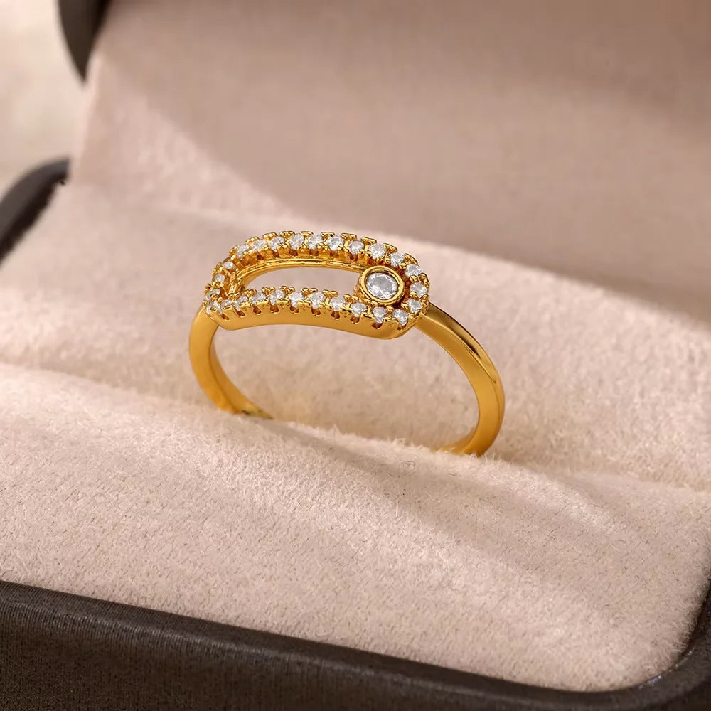 18K Vergoldeter Damenring | Offener Titanium Steel Ring, Zirkonia-Besatz, Farb- & Formvielfalt, langlebig & farbecht