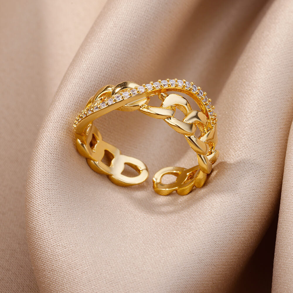 18K Vergoldeter Damenring | Offener Titanium Steel Ring, Zirkonia-Besatz, Farb- & Formvielfalt, langlebig & farbecht