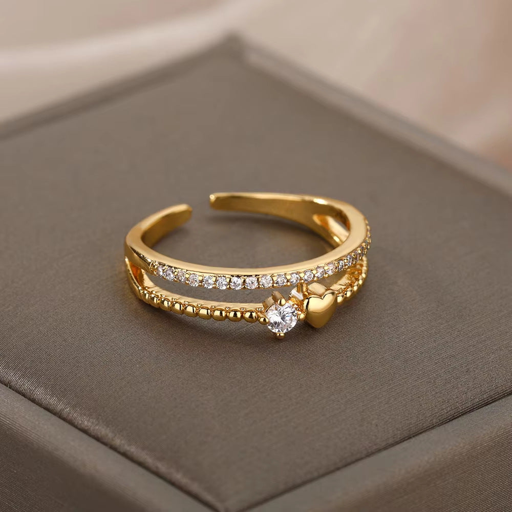 18K Vergoldeter Damenring | Offener Titanium Steel Ring, Zirkonia-Besatz, Farb- & Formvielfalt, langlebig & farbecht