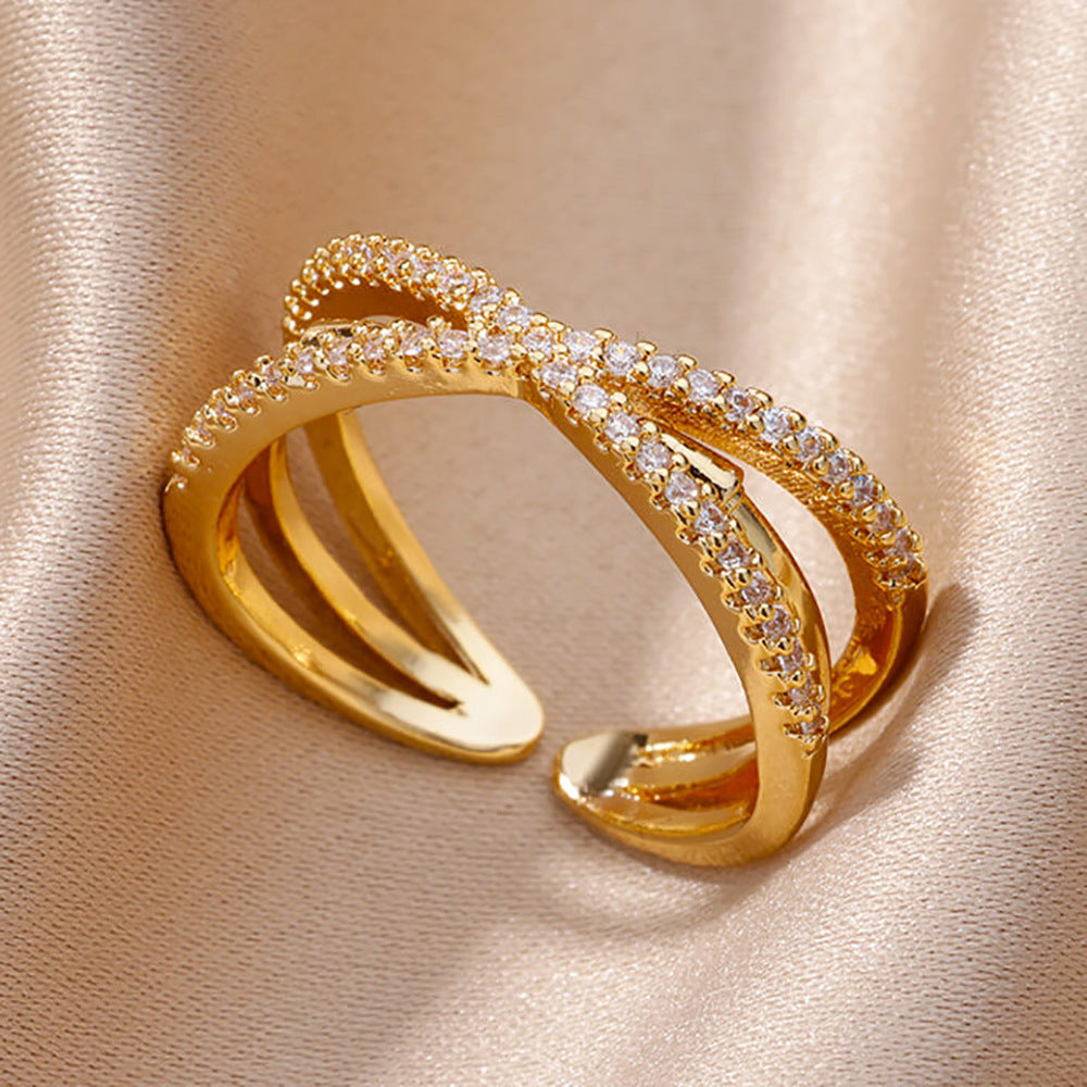 18K Vergoldeter Damenring | Offener Titanium Steel Ring, Zirkonia-Besatz, Farb- & Formvielfalt, langlebig & farbecht