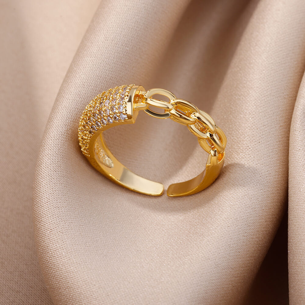 18K Vergoldeter Damenring | Offener Titanium Steel Ring, Zirkonia-Besatz, Farb- & Formvielfalt, langlebig & farbecht