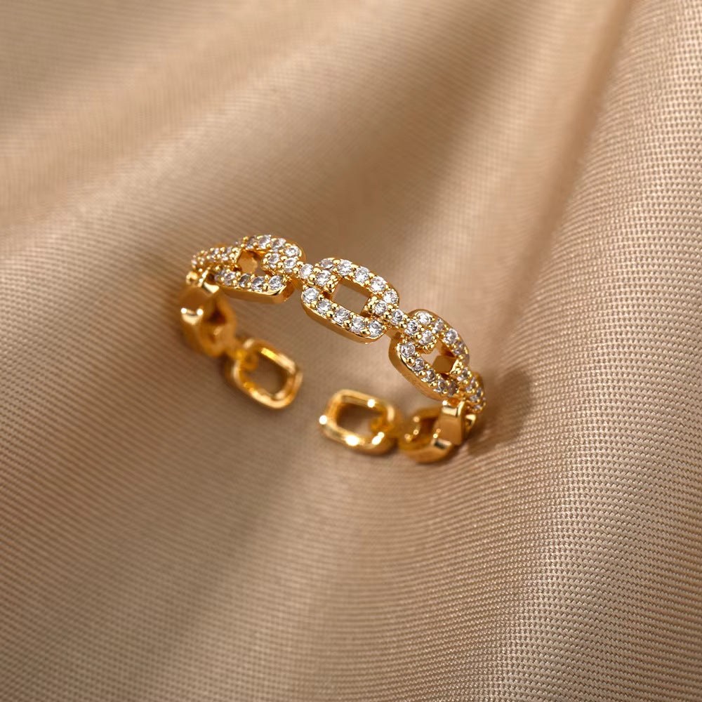 18K Vergoldeter Damenring | Offener Titanium Steel Ring, Zirkonia-Besatz, Farb- & Formvielfalt, langlebig & farbecht
