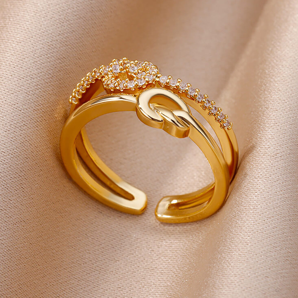 18K Vergoldeter Damenring | Offener Titanium Steel Ring, Zirkonia-Besatz, Farb- & Formvielfalt, langlebig & farbecht
