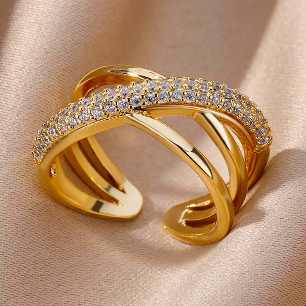 18K Vergoldeter Damenring | Offener Titanium Steel Ring, Zirkonia-Besatz, Farb- & Formvielfalt, langlebig & farbecht