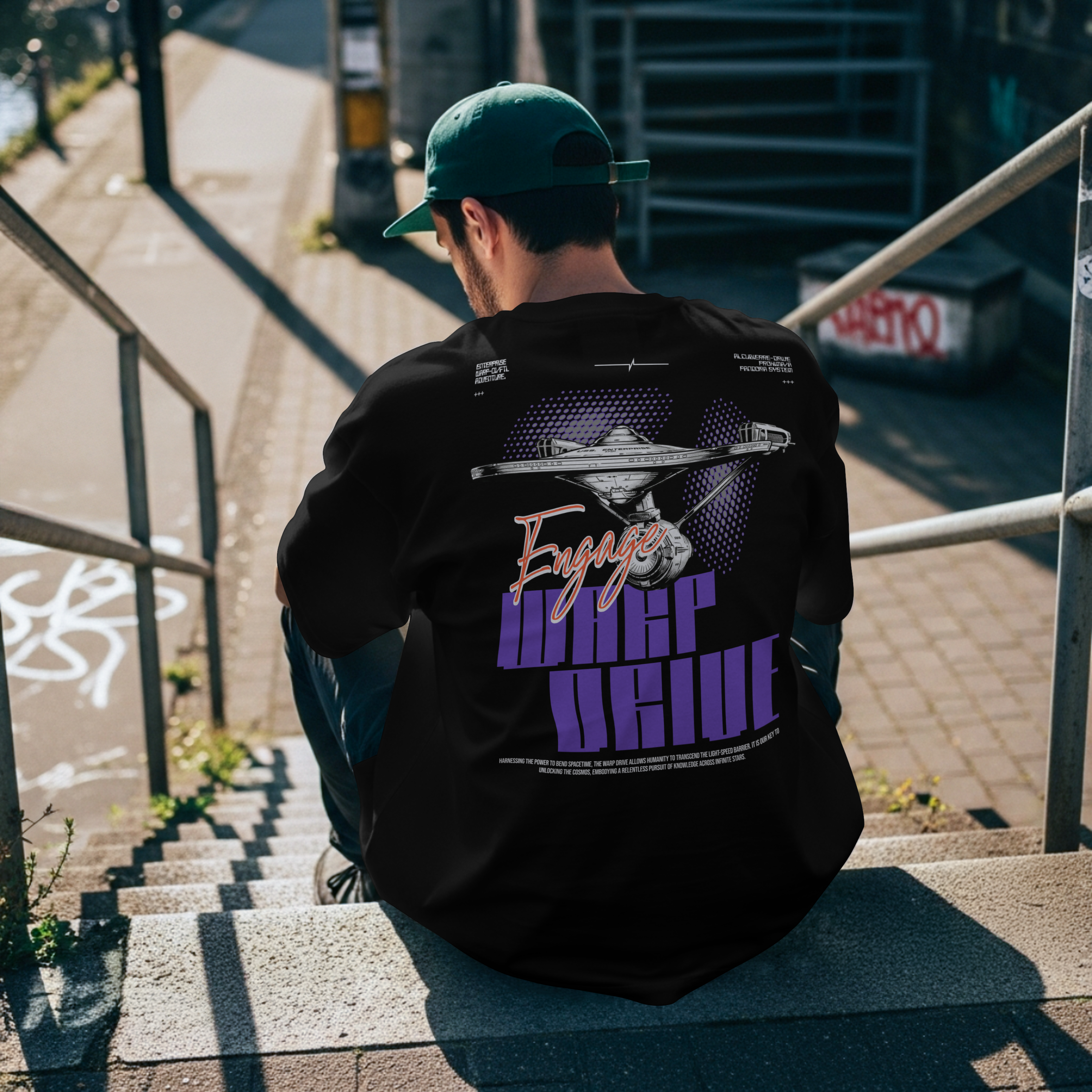 Warp Drive Unisex Premium Bio Oversized Shirt – "Engage" Sci-Fi Heavyweight Print