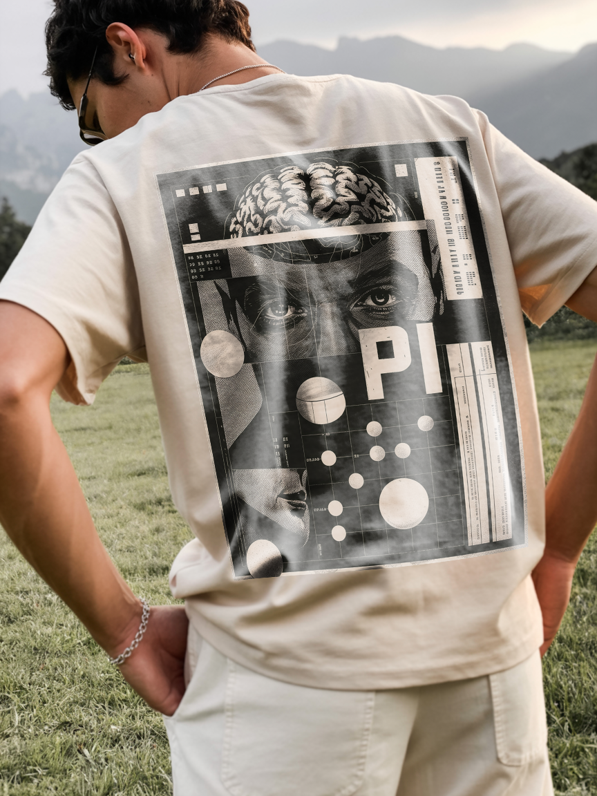 Cerebral Orbit Backprint – Premium Bio Oversized Unisex Shirt mit Gehirn- und Raumfahrt-Design