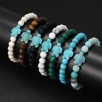 Tigerauge Armband mit Türkis-Schildkröte - Naturstein Bracelet für Damen & Herren im maritimen Boho-Stil