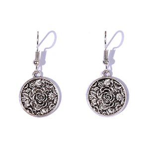 Vintage Blumen-Ohrringe in Antik-Silber | Damen Ohrhänger, runder Metallanhänger, europäischer StilFashion New Metal Pendant Earrings