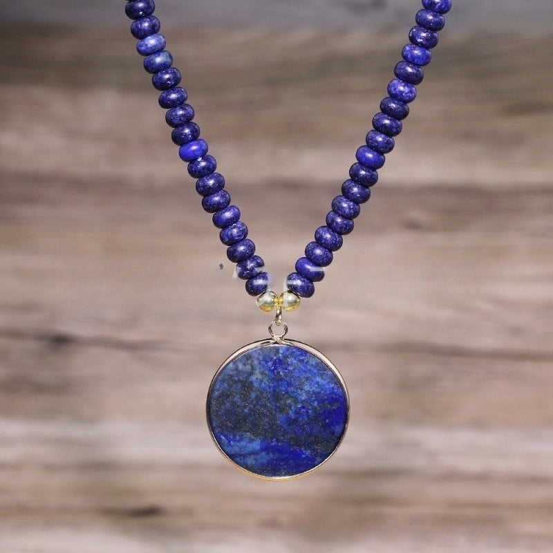 Lapis Lazuli Damen Halskette | Runde Achat-Perlen & Anhänger in mehreren Farben, Handgefertigt