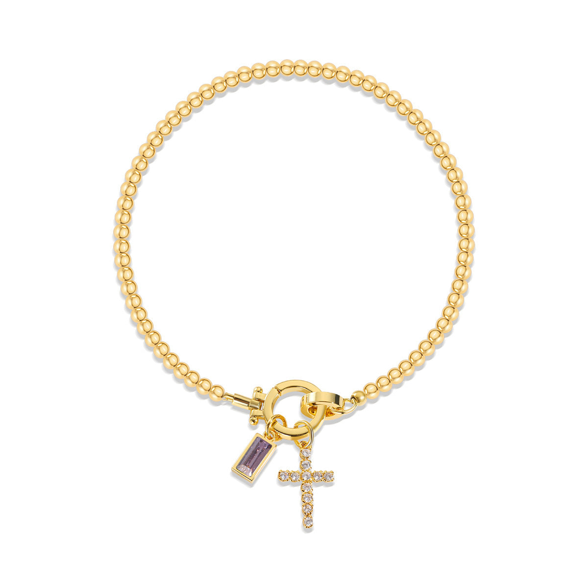 18K Vergoldetes Edelstahl-Armband mit Aquamarin & Kreuz | Damen Armkette mit Geburtsstein | Moon Stone Love Knot