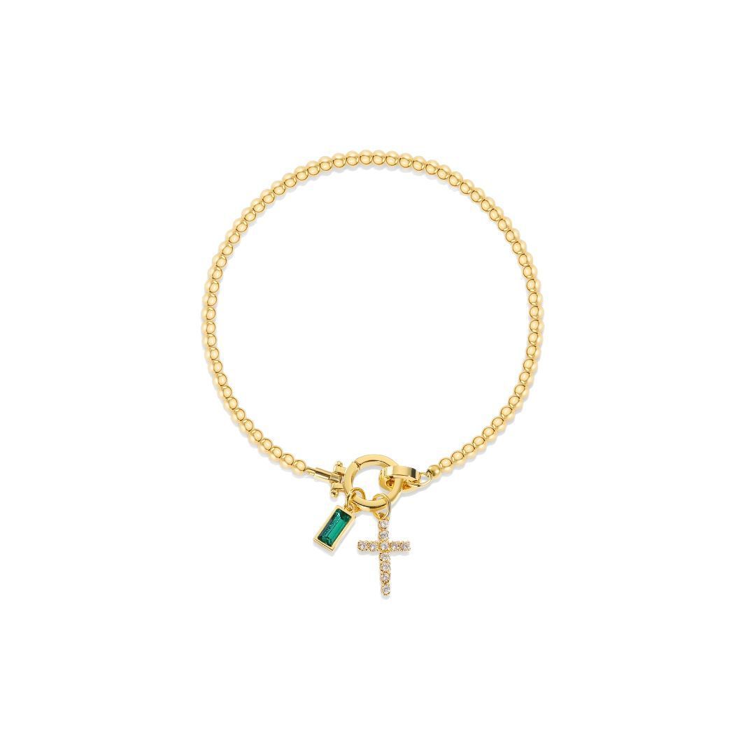 18K Vergoldetes Edelstahl-Armband mit Aquamarin & Kreuz | Damen Armkette mit Geburtsstein | Moon Stone Love Knot