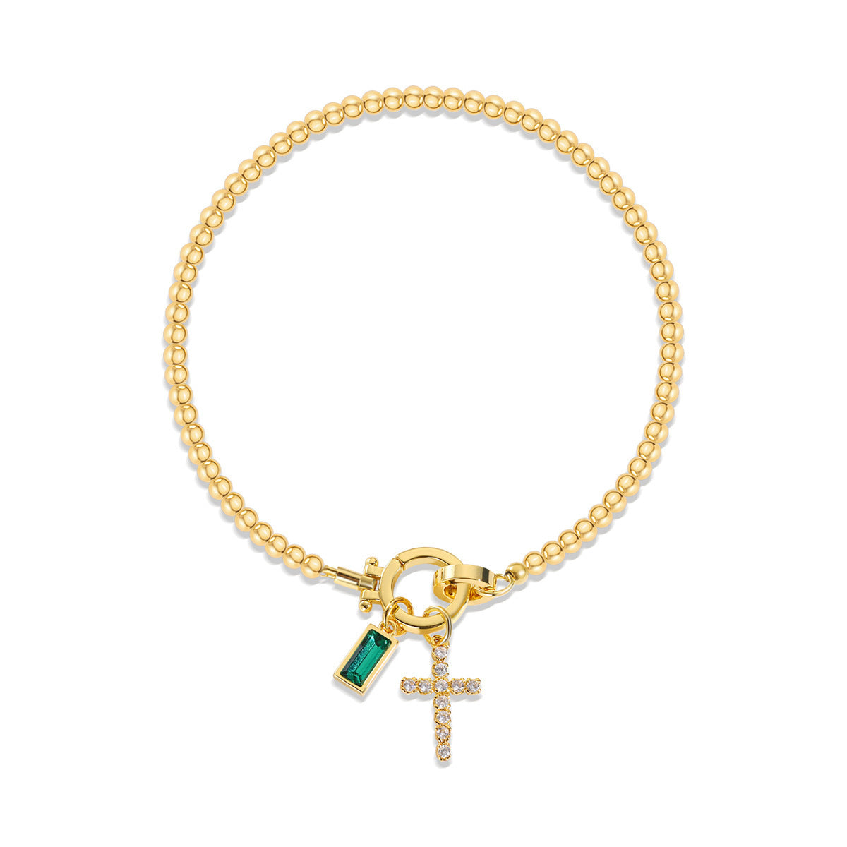 18K Vergoldetes Edelstahl-Armband mit Aquamarin & Kreuz | Damen Armkette mit Geburtsstein | Moon Stone Love Knot