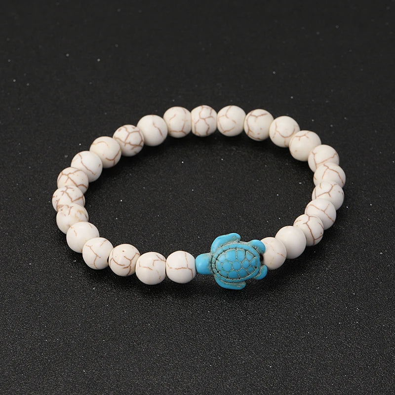 Tigerauge Armband mit Türkis-Schildkröte - Naturstein Bracelet für Damen & Herren im maritimen Boho-Stil