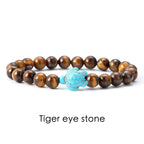 Tigerauge Armband mit Türkis-Schildkröte - Naturstein Bracelet für Damen & Herren im maritimen Boho-Stil