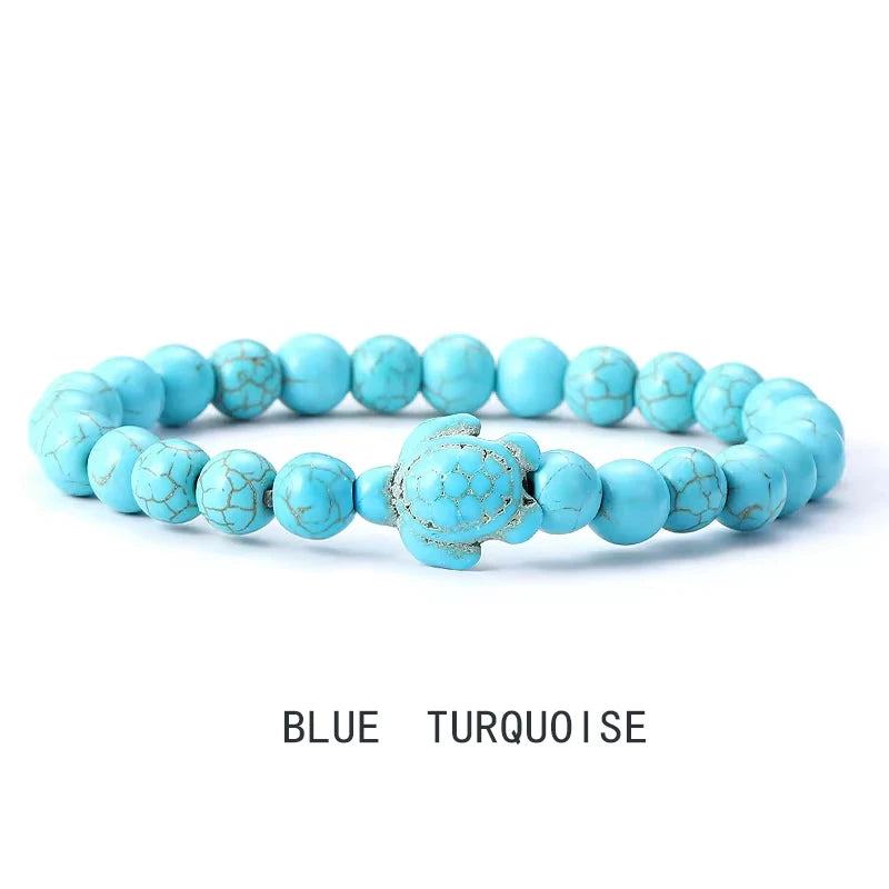 Tigerauge Armband mit Türkis-Schildkröte - Naturstein Bracelet für Damen & Herren im maritimen Boho-Stil