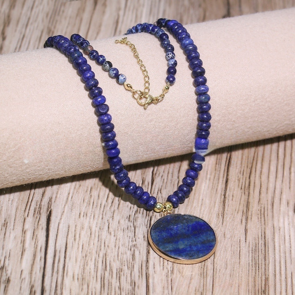 Lapis Lazuli Damen Halskette | Runde Achat-Perlen & Anhänger in mehreren Farben, Handgefertigt
