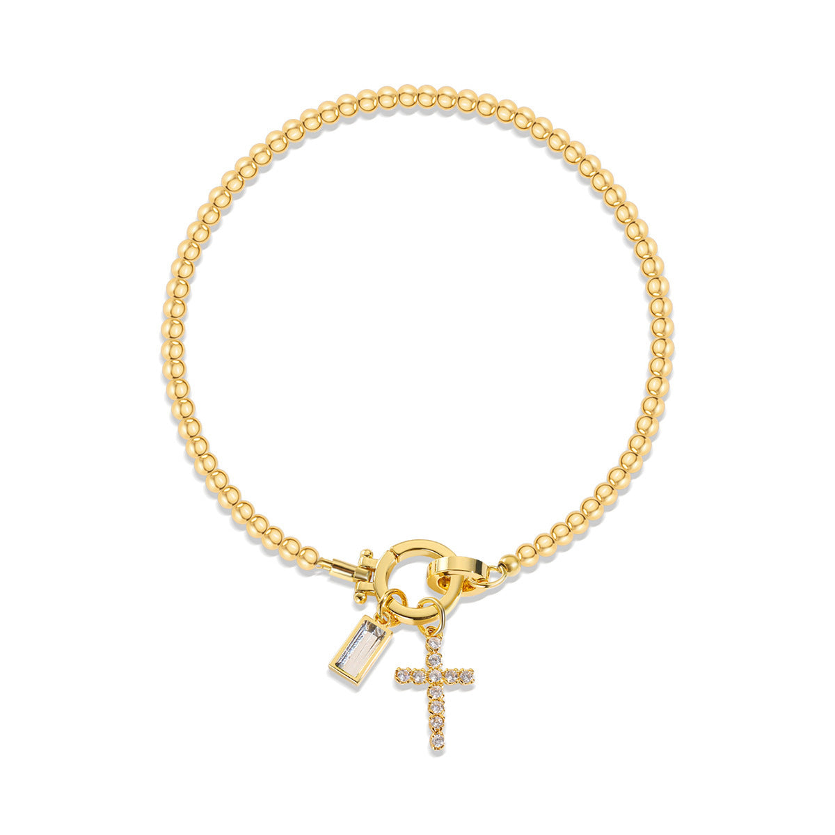 18K Vergoldetes Edelstahl-Armband mit Aquamarin & Kreuz | Damen Armkette mit Geburtsstein | Moon Stone Love Knot