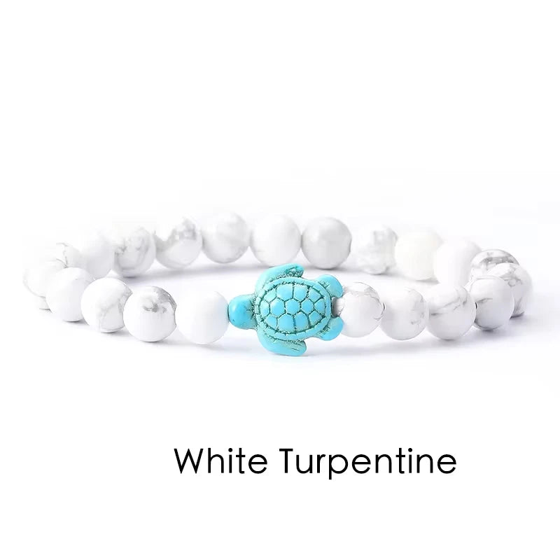 Tigerauge Armband mit Türkis-Schildkröte - Naturstein Bracelet für Damen & Herren im maritimen Boho-Stil