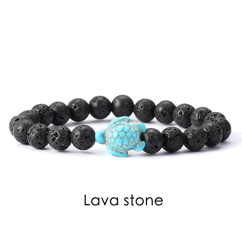 Tigerauge Armband mit Türkis-Schildkröte - Naturstein Bracelet für Damen & Herren im maritimen Boho-Stil