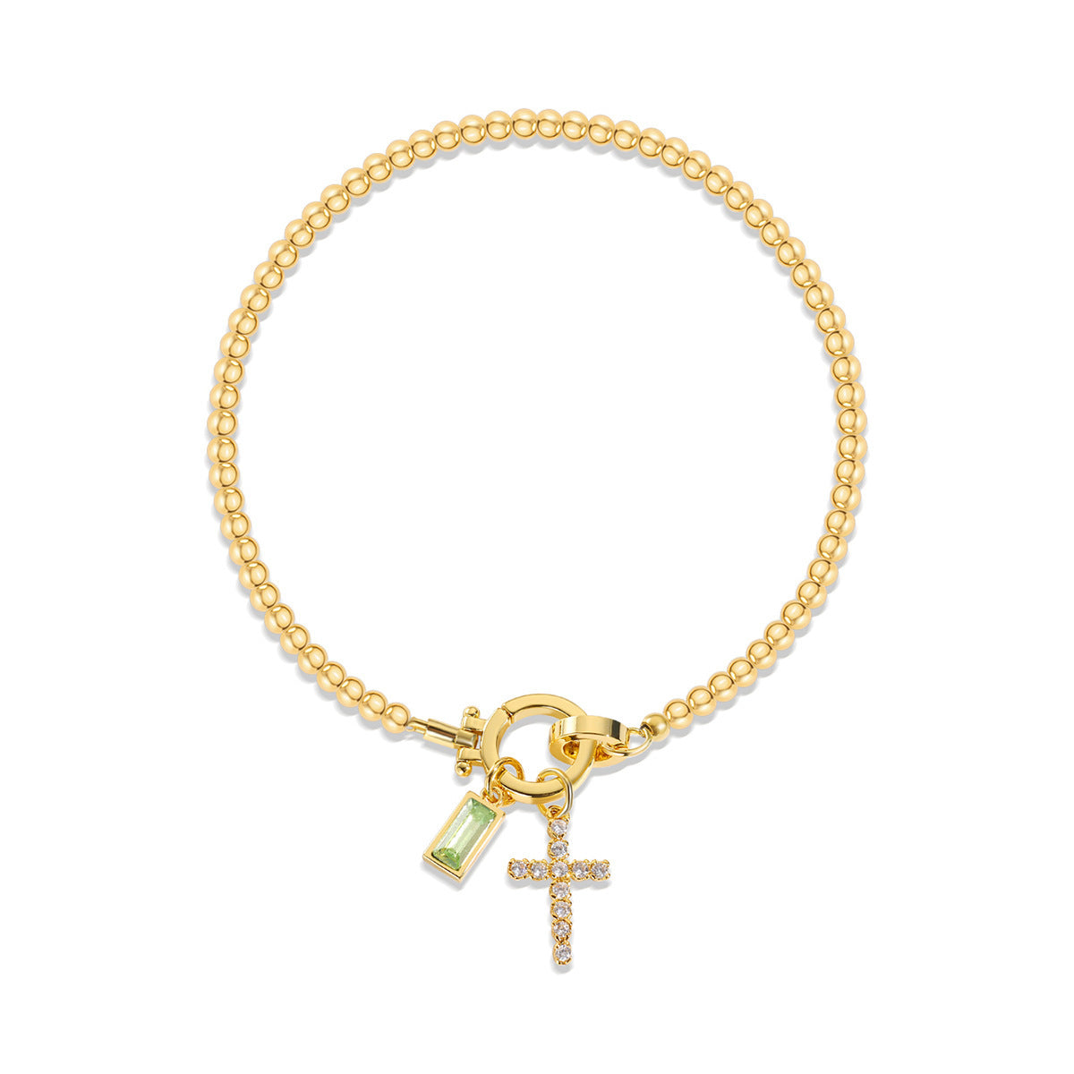 18K Vergoldetes Edelstahl-Armband mit Aquamarin & Kreuz | Damen Armkette mit Geburtsstein | Moon Stone Love Knot