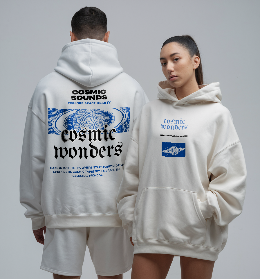 Premium Oversized Unisex Hoodie - Space Design Saturn-Print & inspirierendem Spruch | Cosmic Wonders
