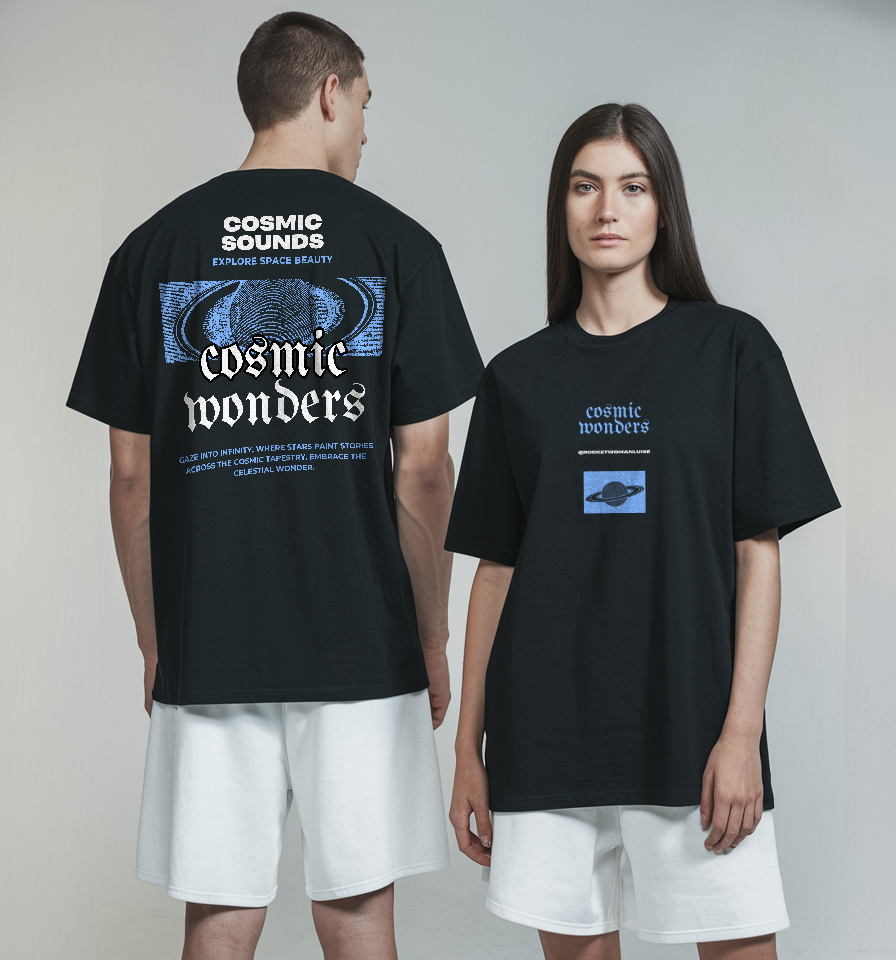 Premium Oversized Unisex Shirt - Space Design Saturn-Print & inspirierendem Spruch | Cosmic Wonders