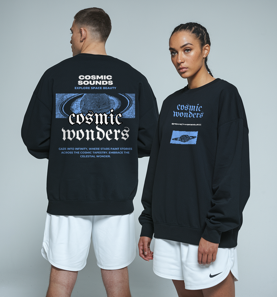Premium Sweatshirt - Weltraum-inspiriertes Design mit Saturn-Print & Backprint | Cosmic Wonders